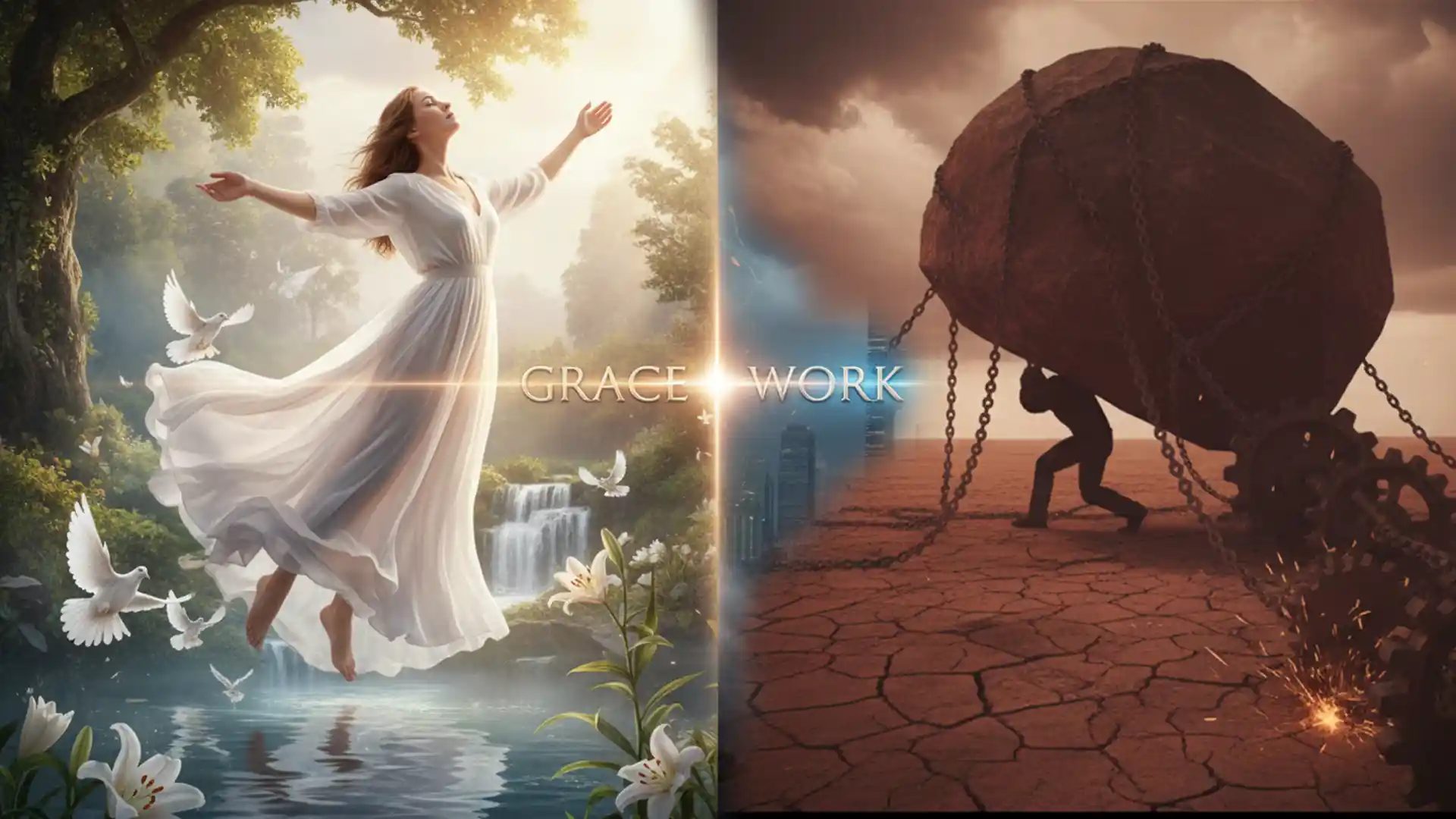 Strivings through works versus receiving grace illustration
